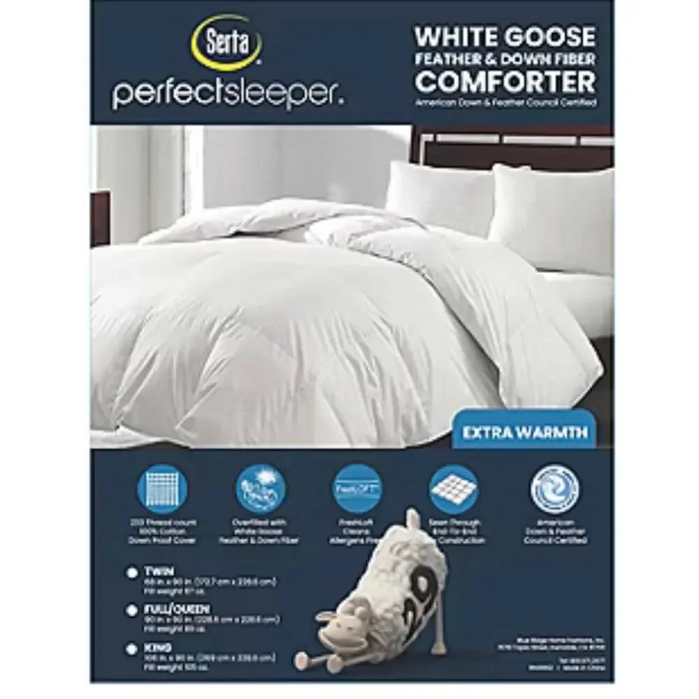 Serta Extra Warmth White Goose Feather and Down Fiber Comforter.
